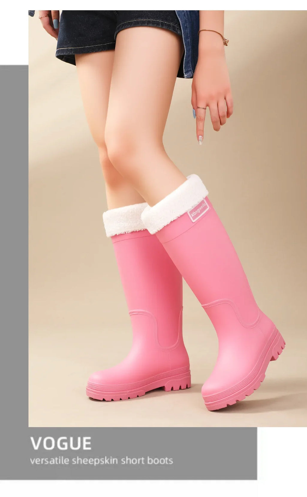 Fashionable High-Tube Women's Rain Boots Anti-Slip Waterproof Kitchen Water Shoes Long Tube PVC Material Adult Slip-Resistant Sh