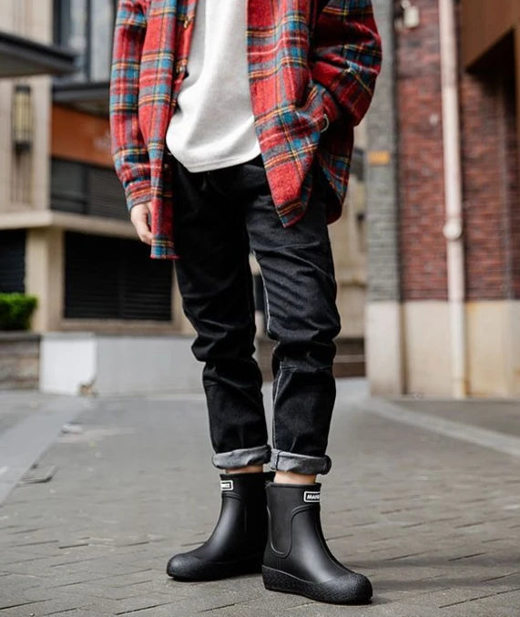 Winter Big Size Warm Waterproof Fleece-lined Short Men's Rain Boots Chef Kitchen Rainy Day Adult Without Lacing Mud Male Shoes