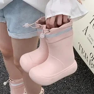Solid Big  Men Women Outdoor Tide Non-slip Waterproof Parent-Child Rain Boots Children Hundred Couple Adjustable Drawstring