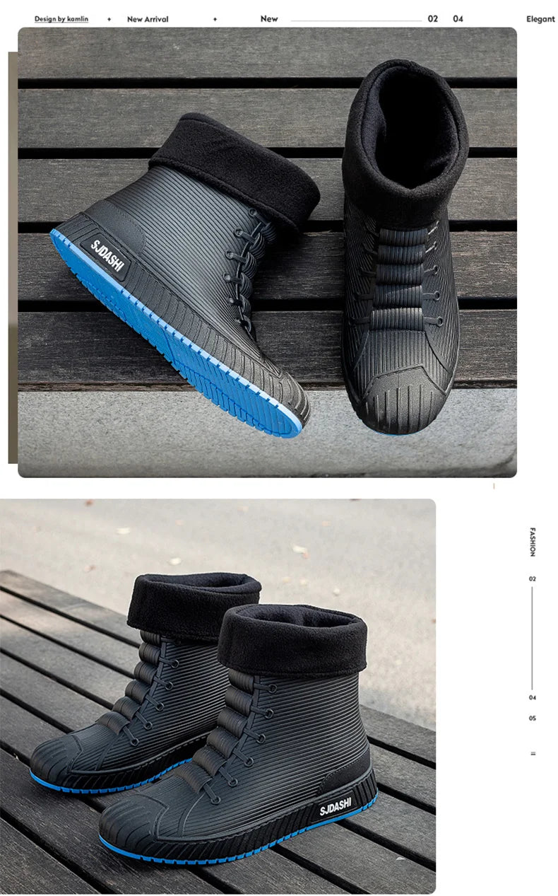 Rain Boots For Men Women Summer Casual Mid-calf Waterproof Shoes Winter Lining With Fleece Warm Anti-slip Wear-resistant Outdoor