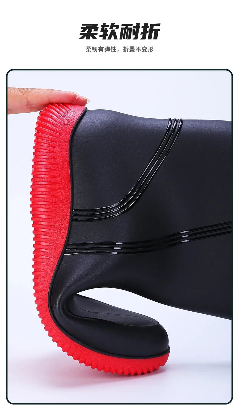 Men's Women's High-End Rain Boots Closed Rainproof and Waterproof Short and Mid.Calf Length Non-Slip Drawstring Rubber Boots