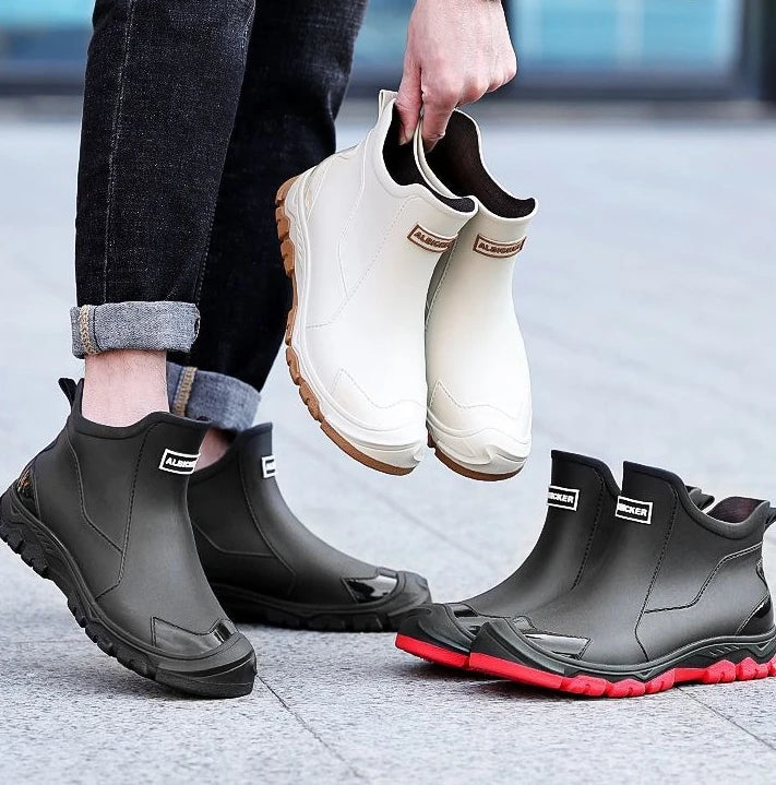 Big Size Waterproof Rain Boots for Men High Quality Ankle Wellies Designer Without Lacing New Wide Toes Original Adult Man Shoes