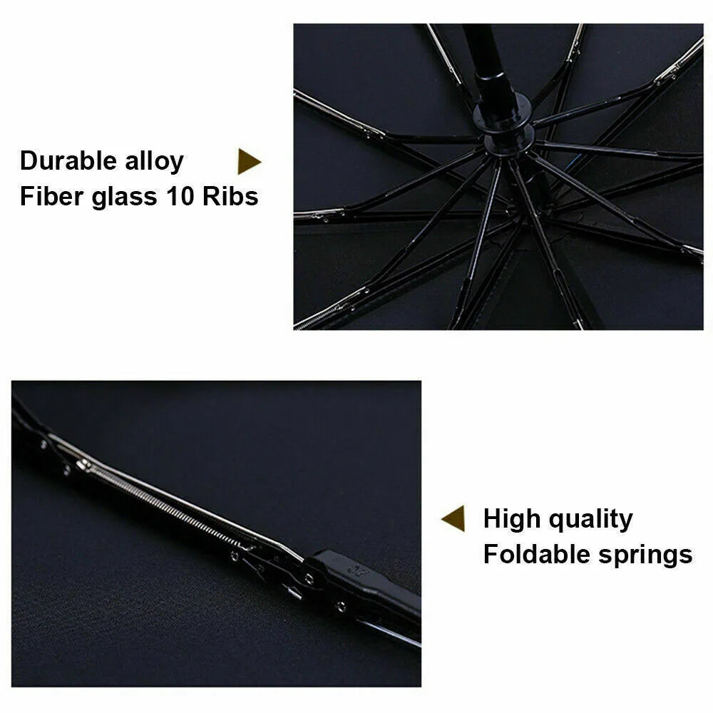 Windproof Wind Resistant 10 Ribs Strong Umbrella Automatic Open Close Folding Umbrella Compact Travel For Men and Women