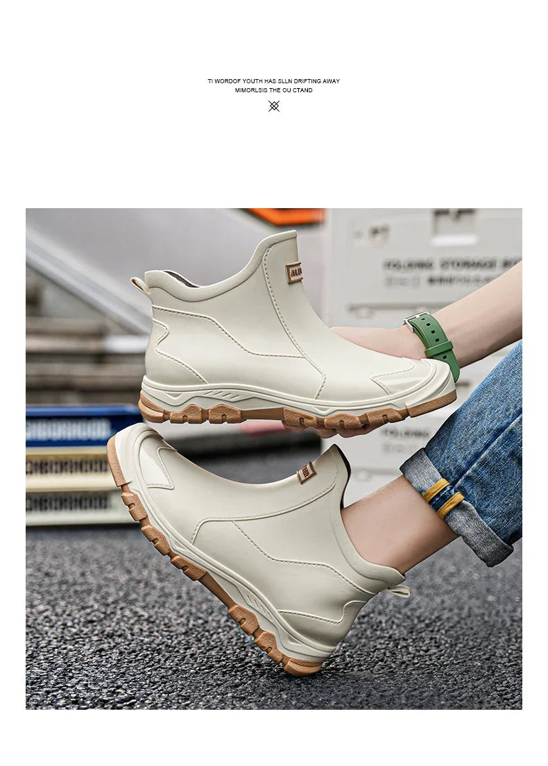 Waterproof Cross-Border Men's Rain Shoes Fashionable Short Socks Thickened Warm Rubber Work Anti-Slip Fishing Kitchen Rain Boots