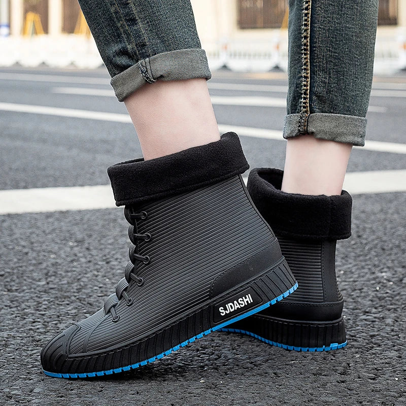 Rain Boots For Men Women Summer Casual Mid-calf Waterproof Shoes Winter Lining With Fleece Warm Anti-slip Wear-resistant Outdoor