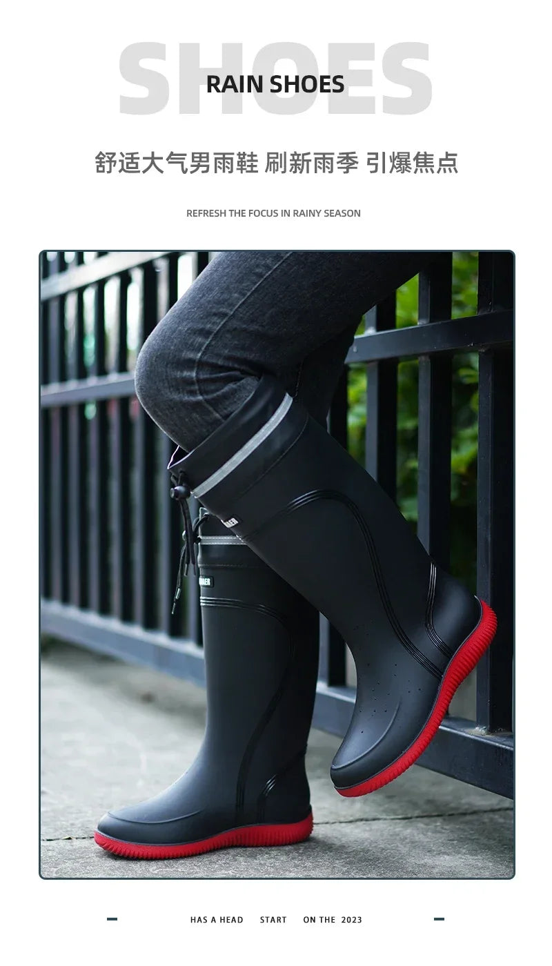 Men's Women's High-End Rain Boots Closed Rainproof and Waterproof Short and Mid.Calf Length Non-Slip Drawstring Rubber Boots