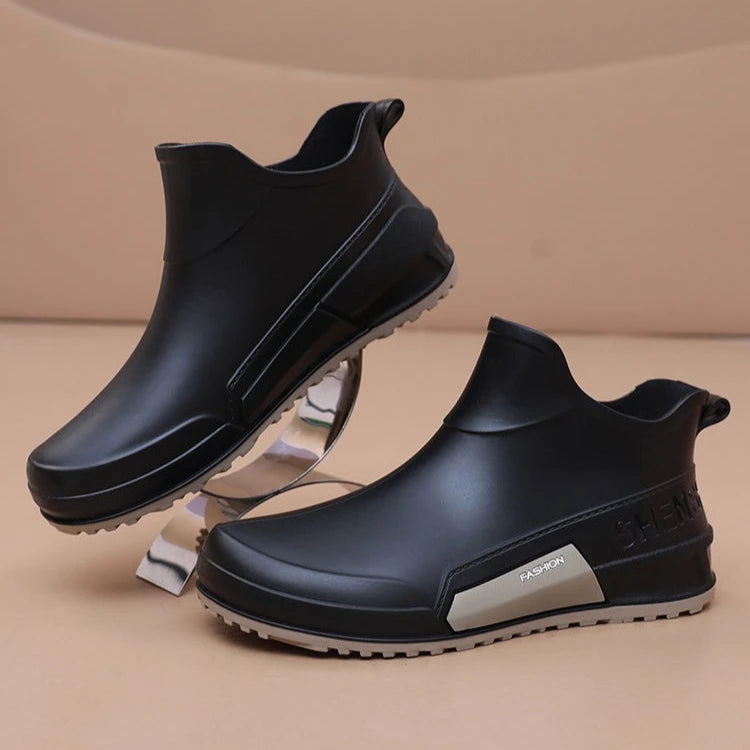 Waterproof Ankle Rain Boots for Men Chef Kitchen Fleece-lined Man Shoes Work Fashion Rainy Day Non-slip Garden Fishing Wellies