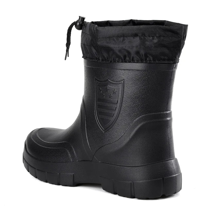 2024 Versatile Men's Rain Boots Waterproof outdoor lightweight shoe Velvet fashion short boot Casual comfort male water shoes
