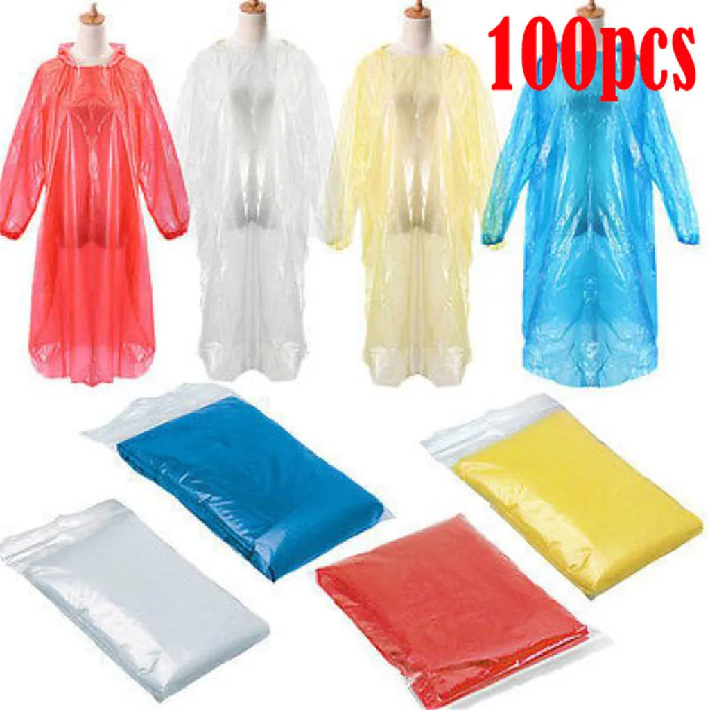 50/100 Pack Disposable Rain Ponchos Raincoat with Hood Adults Emergency Waterproof Raincoat for Camping Hiking Sport Outdoors