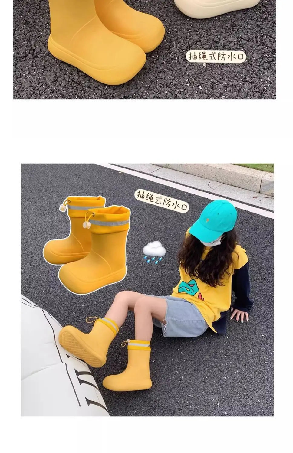 Solid Big  Men Women Outdoor Tide Non-slip Waterproof Parent-Child Rain Boots Children Hundred Couple Adjustable Drawstring