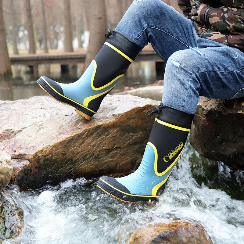 Men's Spring Summer New Mid-High Tube Breathable Rubber Warm Waterproof Faionable Comfortable Anti-Slip Rain Boots