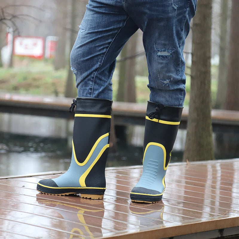 Men's Spring Summer New Mid-High Tube Breathable Rubber Warm Waterproof Faionable Comfortable Anti-Slip Rain Boots