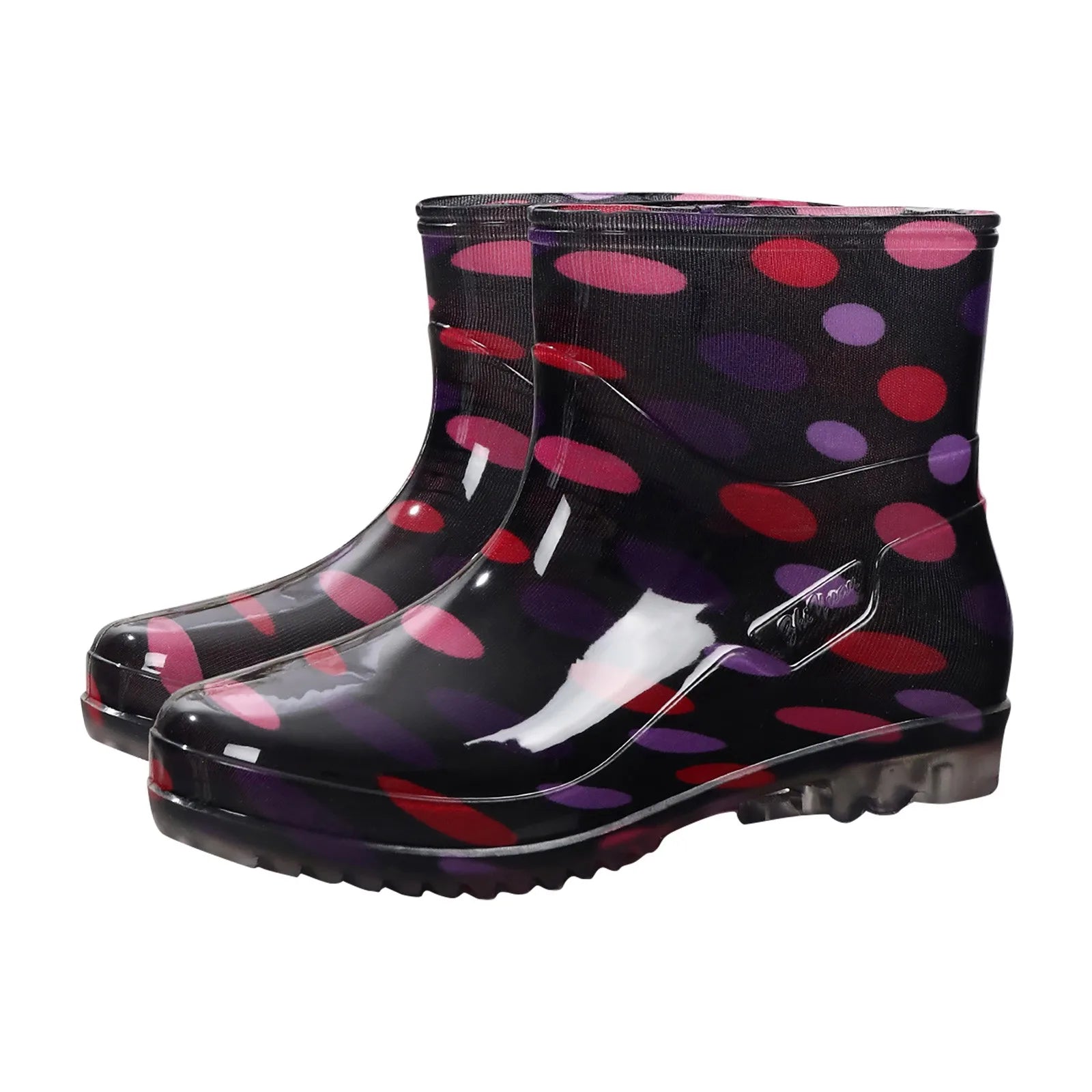 Black Polka Dots Women's Rain Shoes Waterproof And Non-slip Kitchen Work Rubber Shoes Pvc Short Tube Rain Boots Summer Shoes