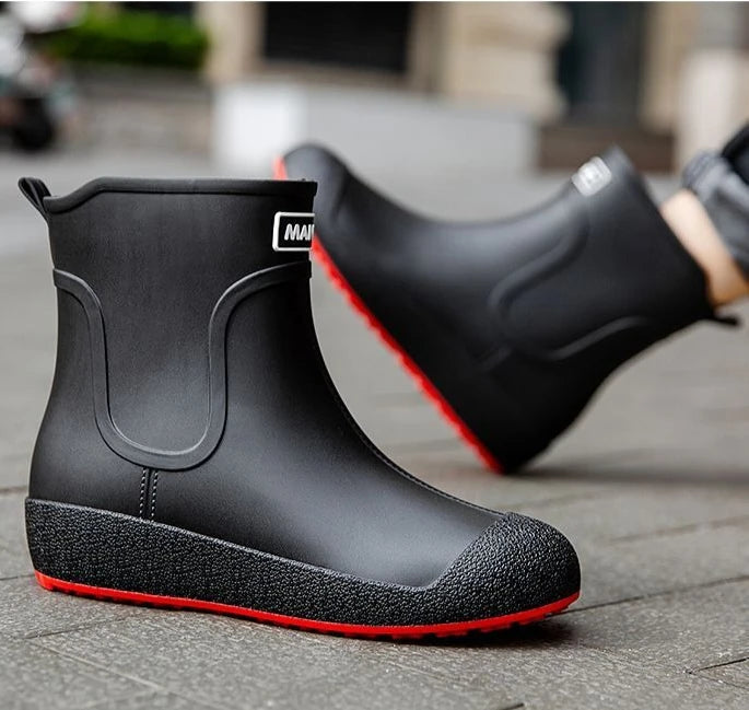 Winter Big Size Warm Waterproof Fleece-lined Short Men's Rain Boots Chef Kitchen Rainy Day Adult Without Lacing Mud Male Shoes
