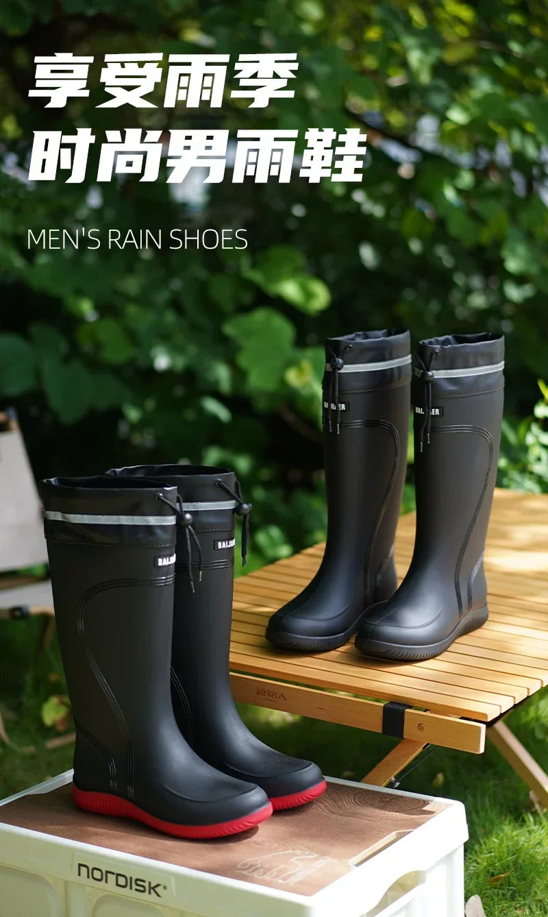 Men's Women's High-End Rain Boots Closed Rainproof and Waterproof Short and Mid.Calf Length Non-Slip Drawstring Rubber Boots
