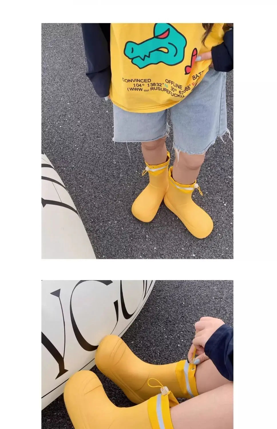 Solid Big  Men Women Outdoor Tide Non-slip Waterproof Parent-Child Rain Boots Children Hundred Couple Adjustable Drawstring