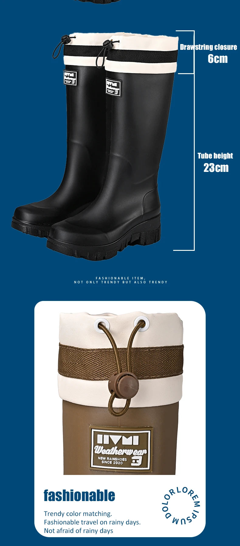 Solid Big Men Women Outdoor Tide Non-slip Waterproof Parent-Child Rain Boots Children Hundred Couple Adjustable Drawstring