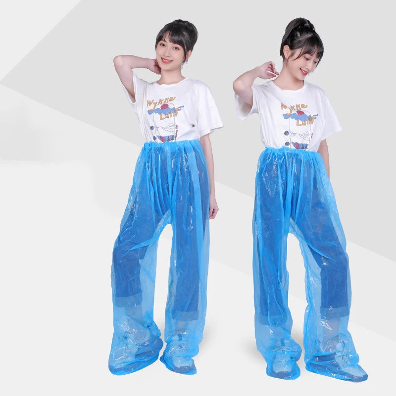 5Pcs Disposable Raincoat Pants Portable Splash Proof Split Raincoat Outdoor Travel Drifting Cycling Feet-wrapped Rain Pants
