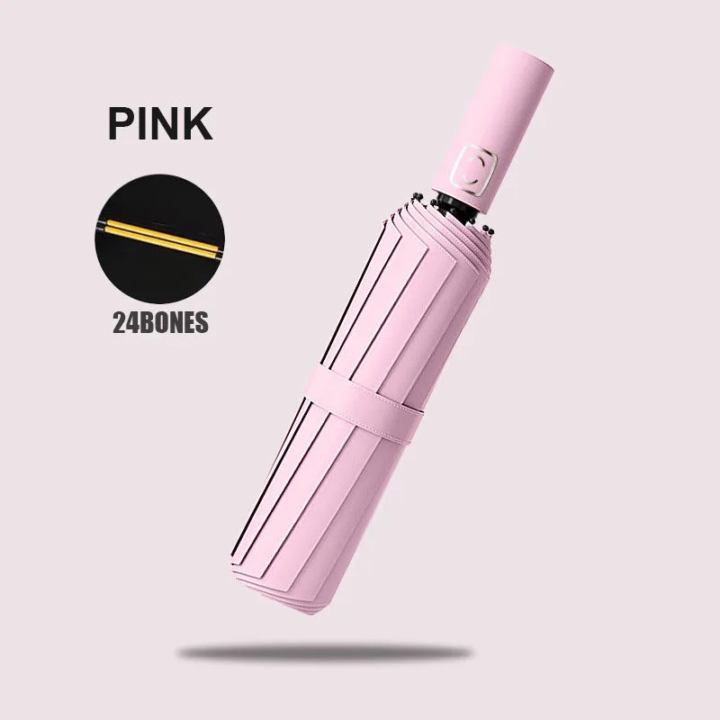 Large 24 Bone Solid Color Automatic Umbrella Light Collapsible Large Format Outdoor Sunshade UV Protection Automatic Umbrella