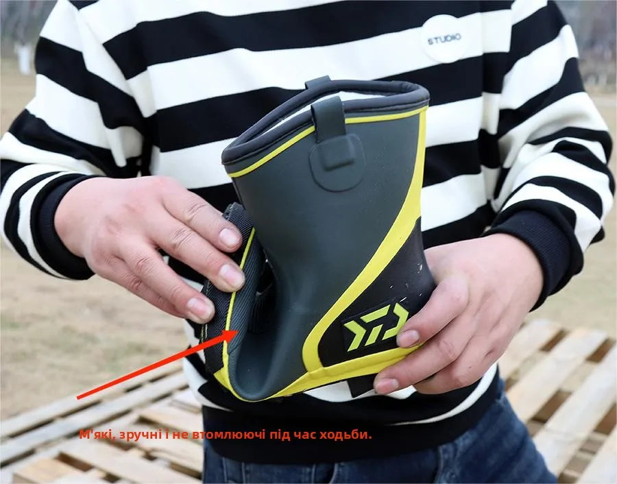 Thiened Fce Lined Rubber Rain Boots Men's Mid-Calf Warm Waterproof Non-Slip Fiing Boots Cold Resistant Booties