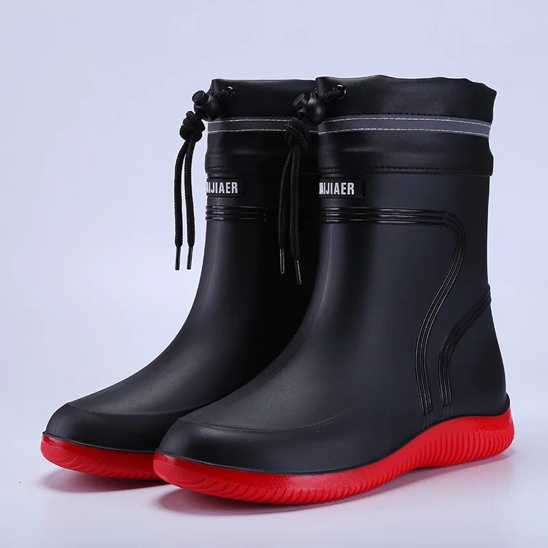 Men's Women's High-End Rain Boots Closed Rainproof and Waterproof Short and Mid.Calf Length Non-Slip Drawstring Rubber Boots