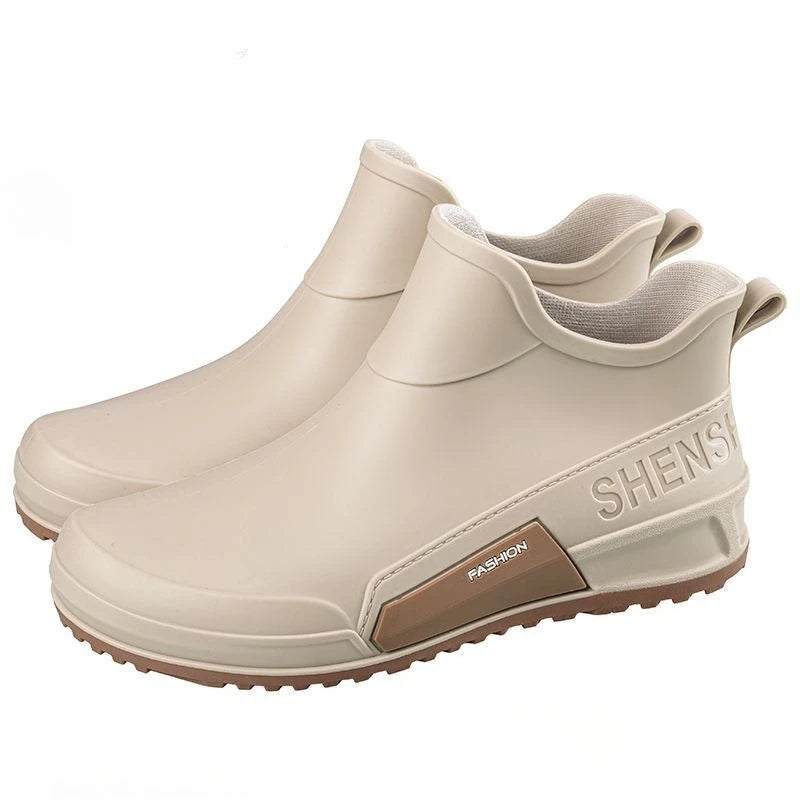 Waterproof Ankle Rain Boots for Men Chef Kitchen Fleece-lined Man Shoes Work Fashion Rainy Day Non-slip Garden Fishing Wellies