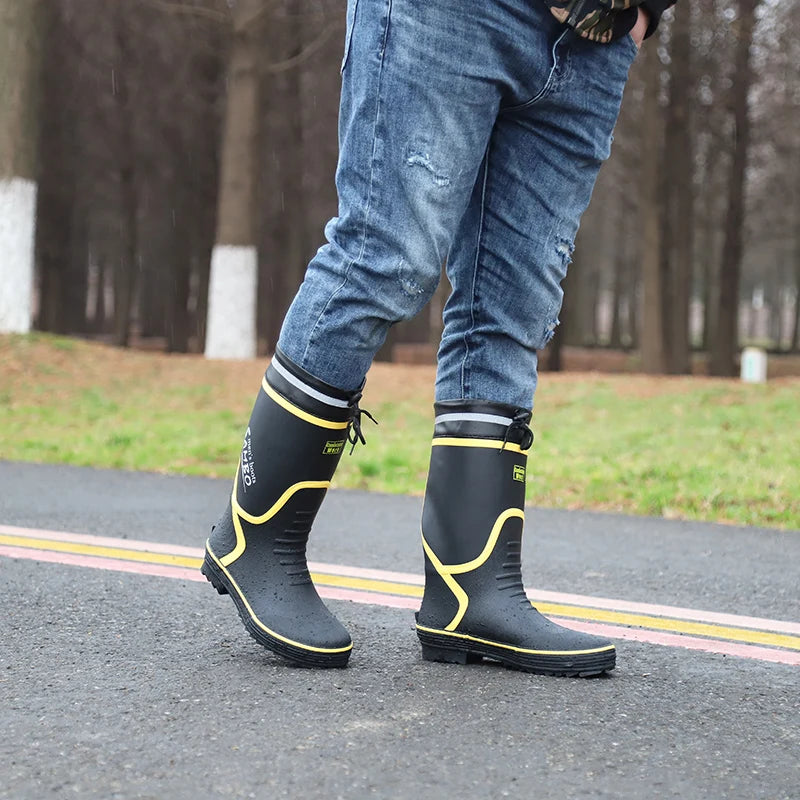 Men's Spring Summer New Mid-High Tube Breathable Rubber Warm Waterproof Faionable Comfortable Anti-Slip Rain Boots