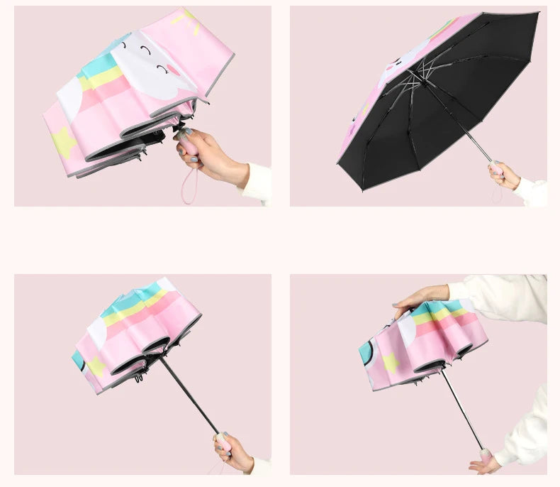 Folding Umbrella,Cute Unicorn,dinosaur,Spaceship Little Tiger,Fashion Sunscreen Umbrella,Reflective stripe design umbrella