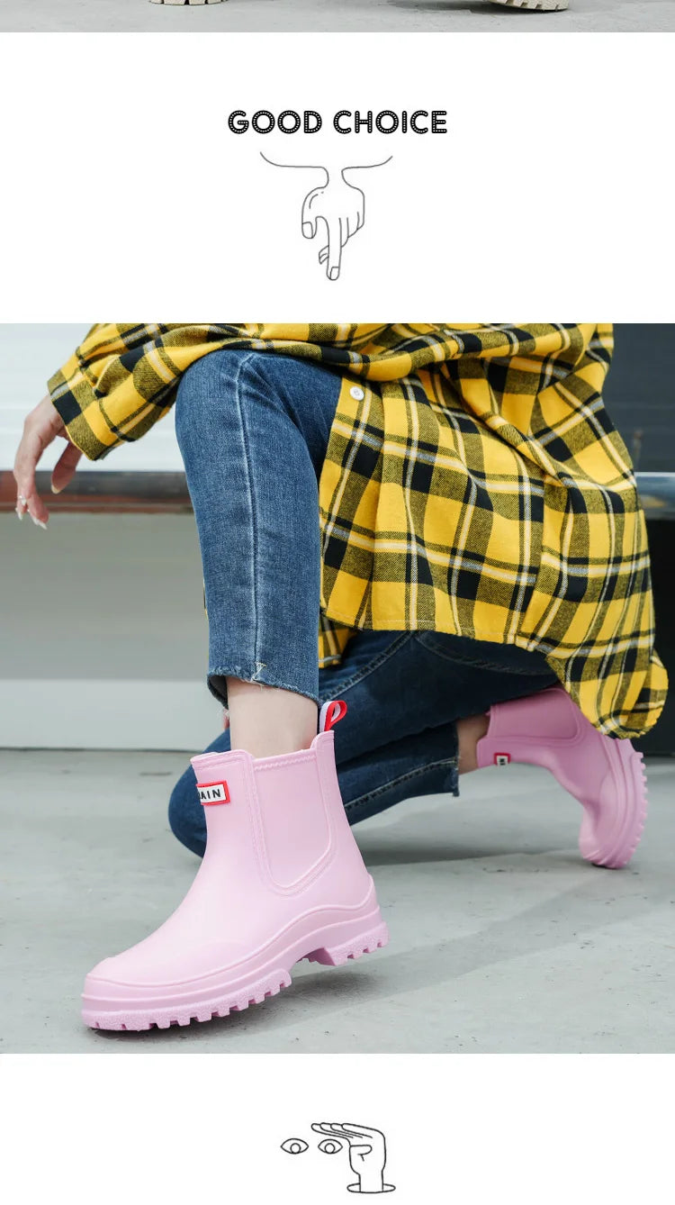 1 Pair of Women's Short Rain Boots Pvc Non-Slip Water Shoes Outdoor Waterproof Shoes Women's Fashionable Water Boots
