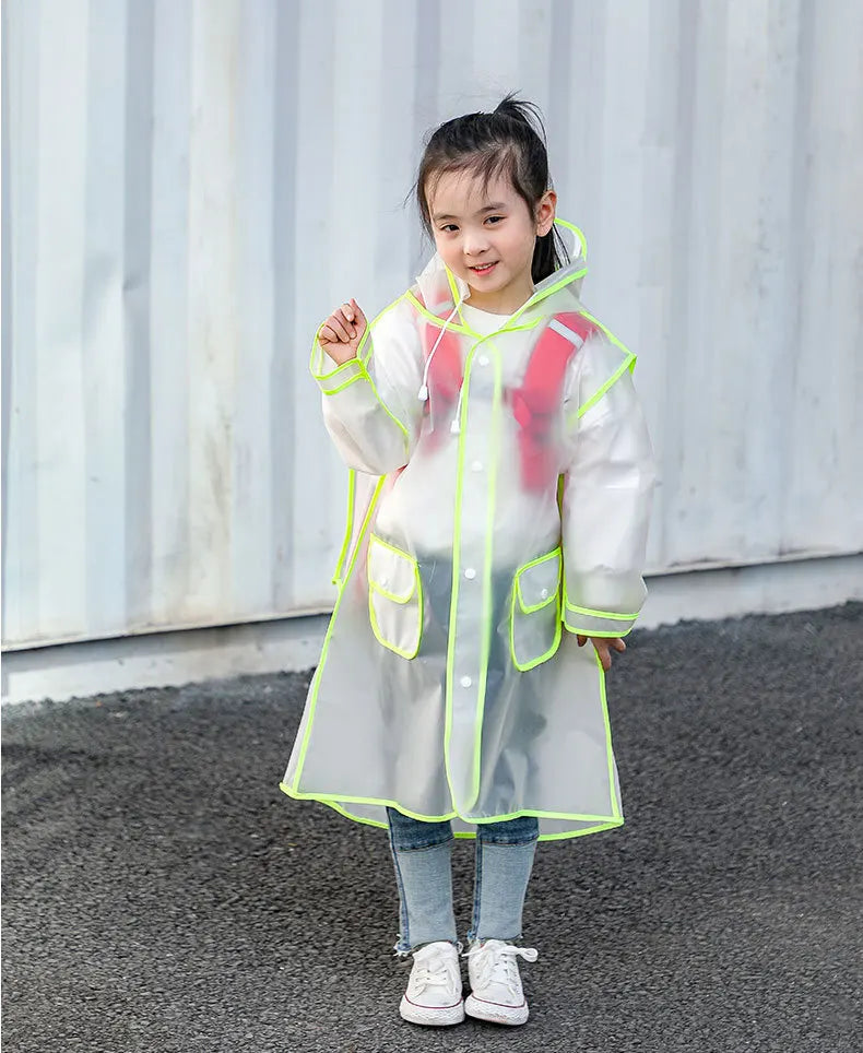 EVA Transparent Children Raincoat Girls Whole Body Waterproof Boys Kindergarten Pupils Poncho With Schoolbag Space