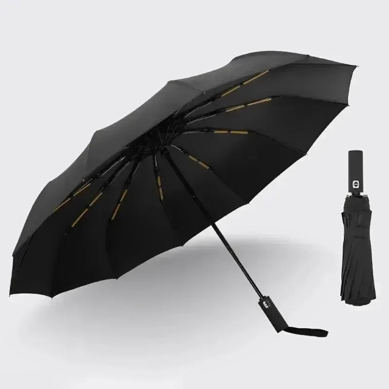 Thick and durable 12-rib black glue fully automatic umbrella, anti-ultraviolet, foldable umbrella for both sunny and rainy use.