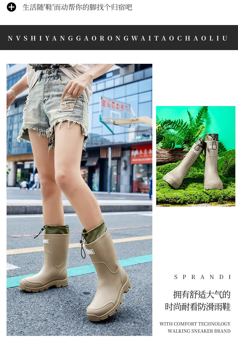 Men's Mid-calf Rain Boots.  New Style. Fashionable Mid-calf Outdoor Slip-resistant Water Shoes. Lightweight and Waterproof