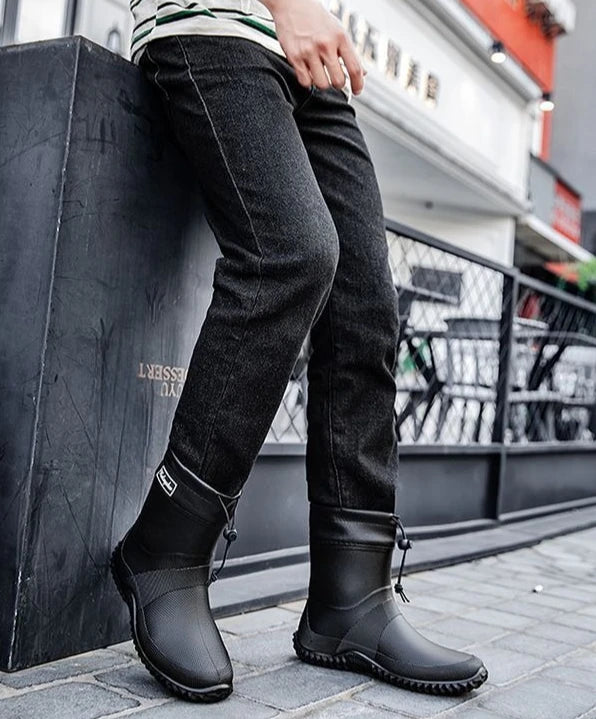 Waterproof Short Rain Boots for Men Chef Kitchen Wear-resistant Garden Wellies Low-heel Work Outdoor Original Summer Man Shoes