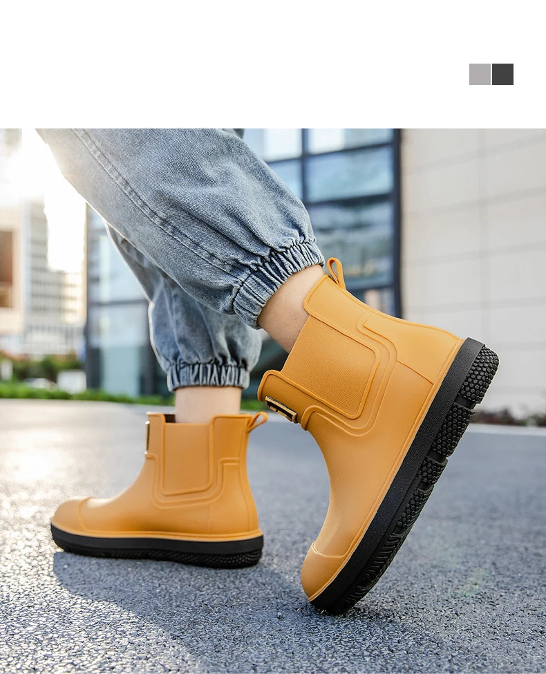 Men's Short-Tube Non-Slip Rain Boots, Fashionable Low-Top Water Shoes, Pvc One-Time Molded Rain Boots, Pastoral Labor Waterproof Shoes