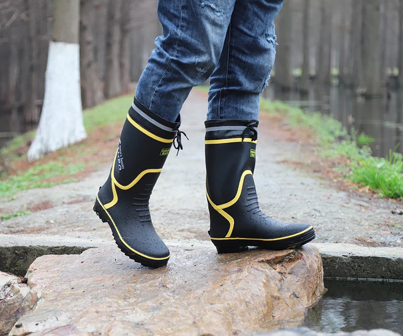 Men's Spring Summer New Mid-High Tube Breathable Rubber Warm Waterproof Faionable Comfortable Anti-Slip Rain Boots