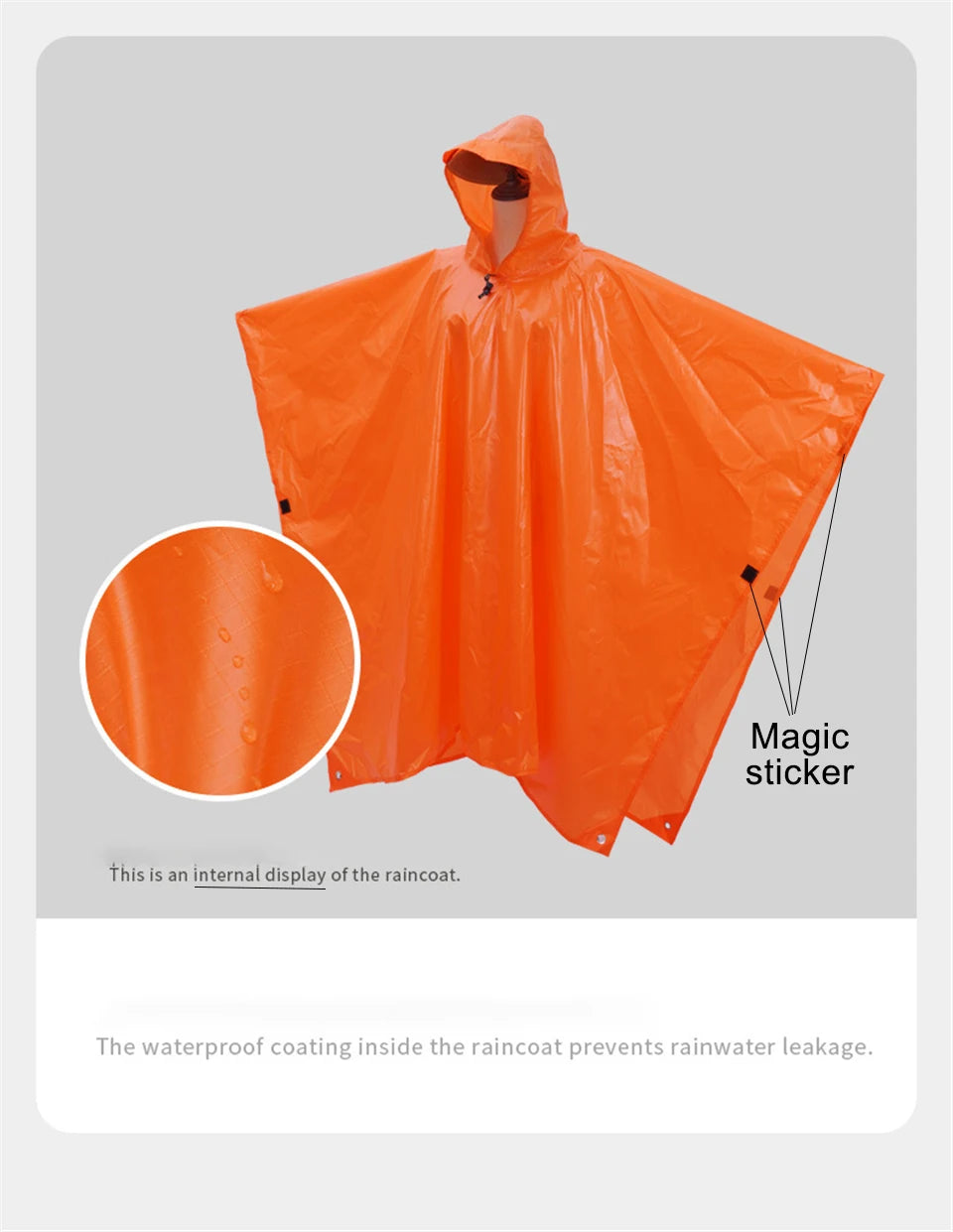 Outdoor 3 In 1 Raincoat Hooded Sleeve Waterproof Rain Poncho Motorcycle Rain Cover Camping Hiking Travel Portable Rainwear Tent