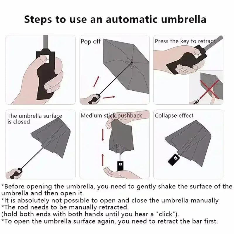 UV Black Adhesive Fully Automatic Sun Umbrella with Rain and Rain Protection, UV Protection, Sunscreen, and Three Fold Umbrella