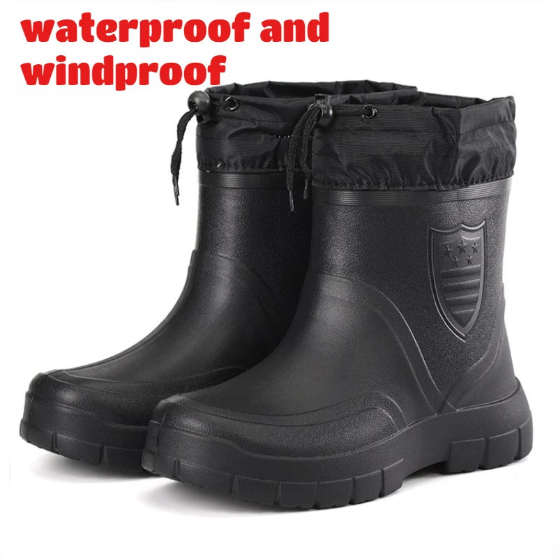 Large Size Autumn Winter Fashionable Cotton Low Cut Fleece Rain Boots Lightweight Waterproof Windproof Anti Slip Warm Rain Boots