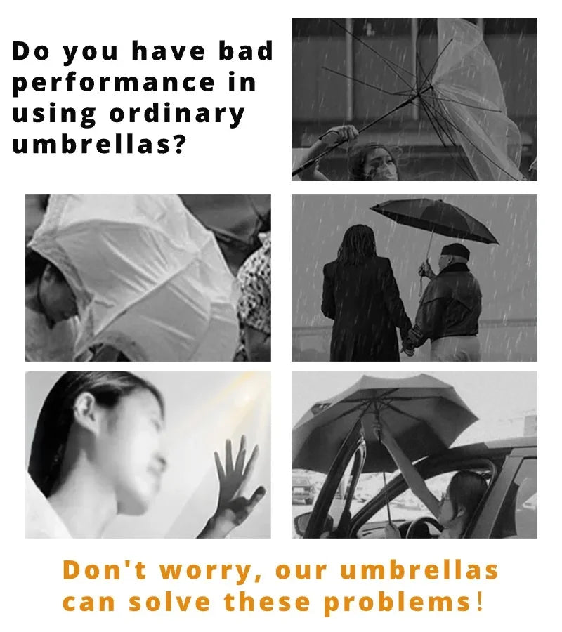 Business Fully Automatic Folding Umbrella Men and Women, Windproof 32 Bone, Wooden Handle, Waterproof Sunshade Rain Umbrellas
