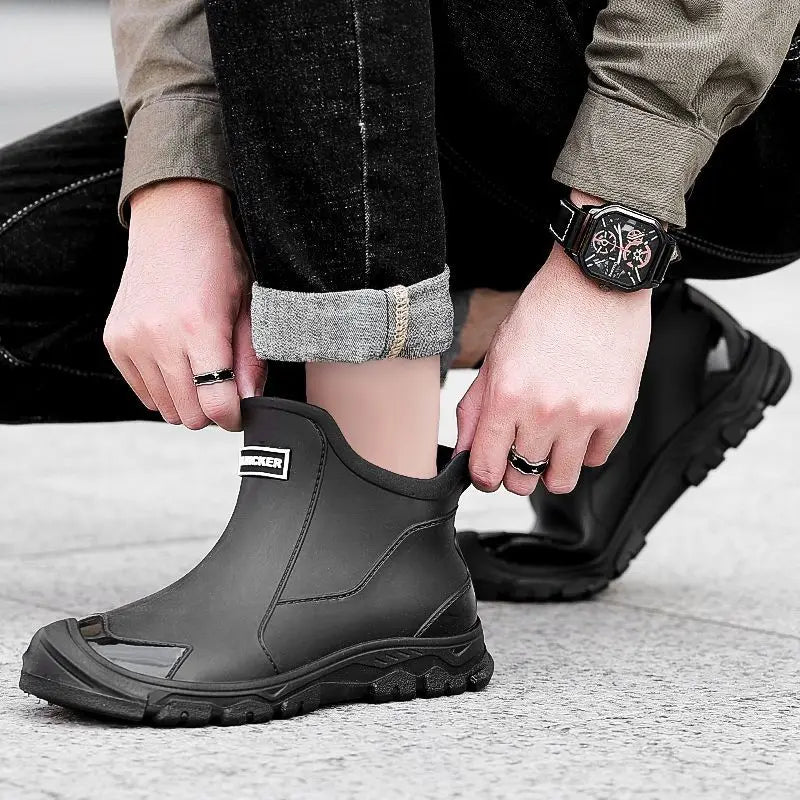 Big Size Waterproof Rain Boots for Men High Quality Ankle Wellies Designer Without Lacing New Wide Toes Original Adult Man Shoes