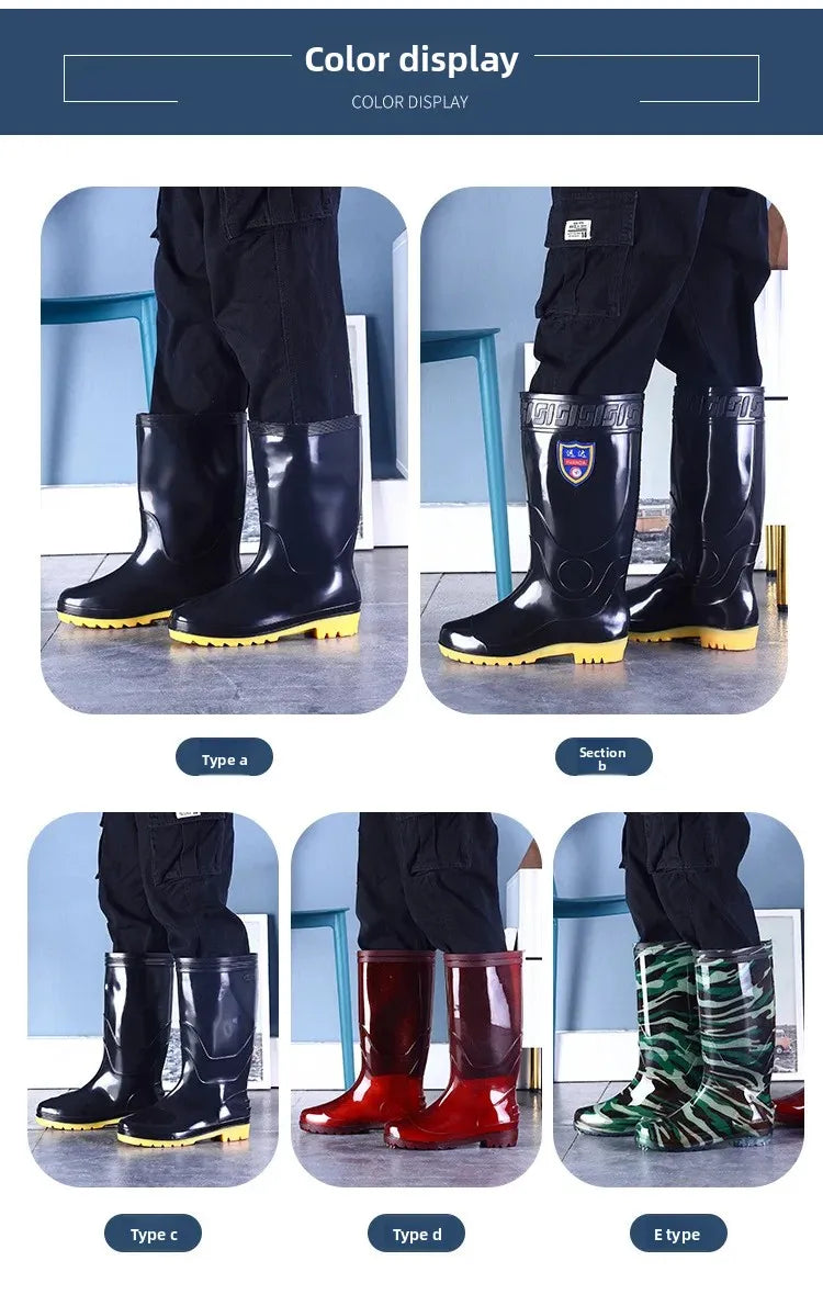 Thickened Cotton Lined Long Tube Winter Rain Boots Men's High Top round Toe Water Shoes Kitchen Shoes with Fleece Men's Rain Sho