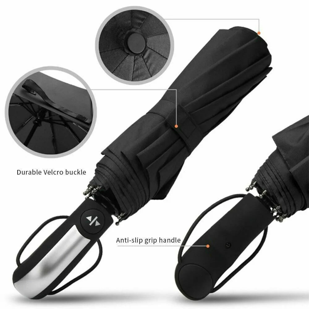 Windproof Wind Resistant 10 Ribs Strong Umbrella Automatic Open Close Folding Umbrella Compact Travel For Men and Women