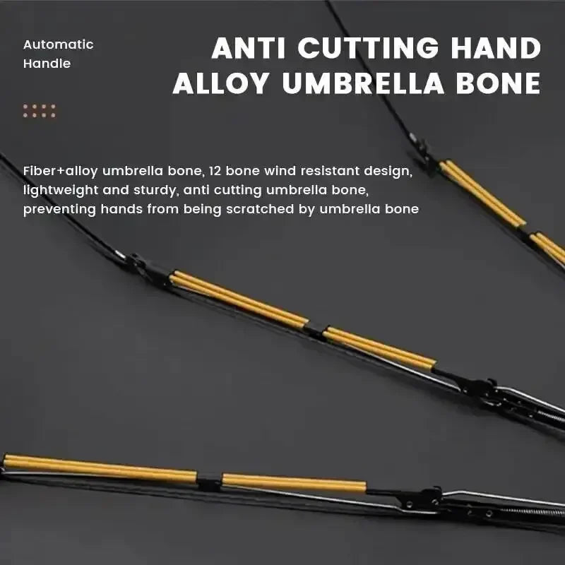 Thick and durable 12-rib black glue fully automatic umbrella, anti-ultraviolet, foldable umbrella for both sunny and rainy use.