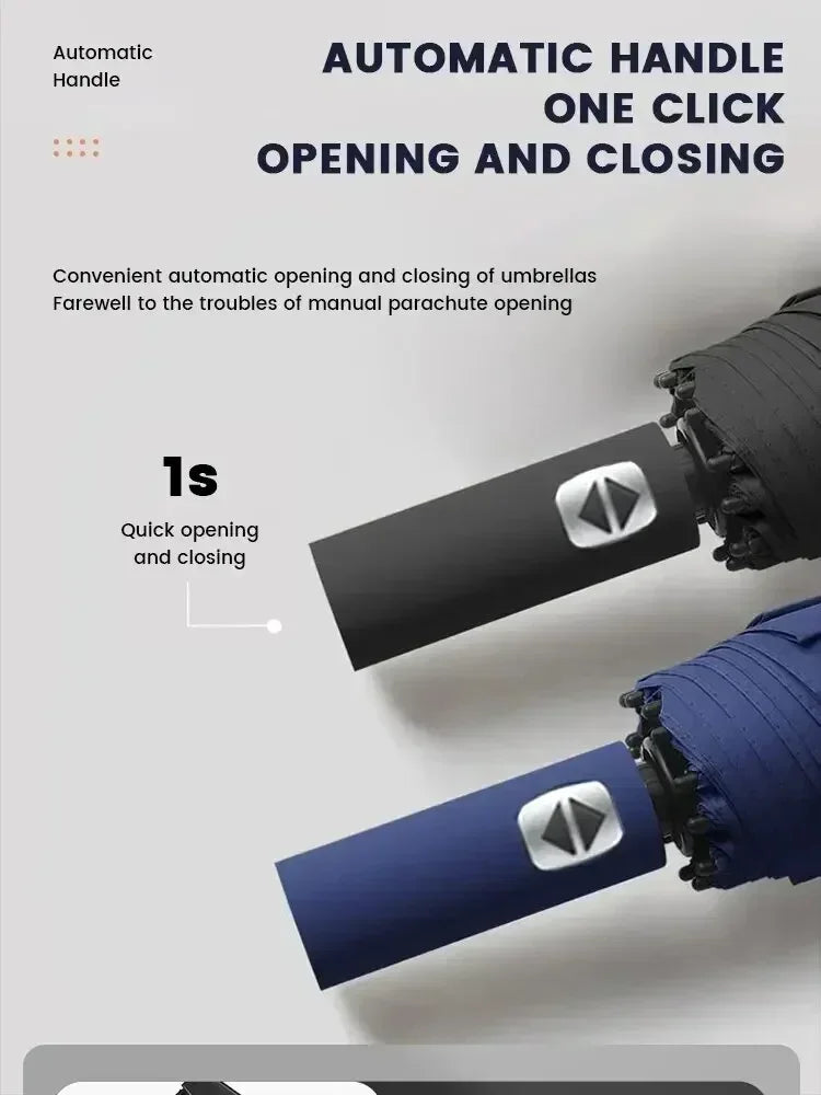 Thick and durable 12-rib black glue fully automatic umbrella, anti-ultraviolet, foldable umbrella for both sunny and rainy use.