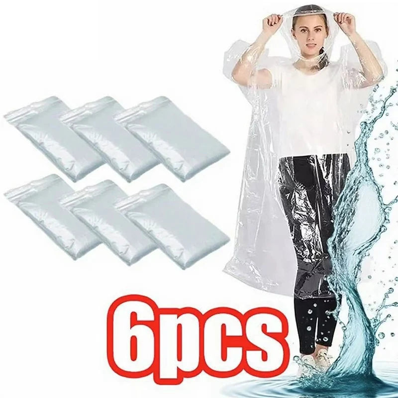 1/6PCS Disposable Waterproof Raincoat Outdoor Hiking and Mountaineering Emergency Transparent Adult Raincoat Poncho Raincoat