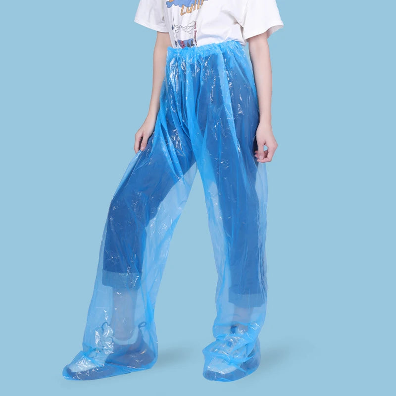5Pcs Disposable Raincoat Pants Portable Splash Proof Split Raincoat Outdoor Travel Drifting Cycling Feet-wrapped Rain Pants