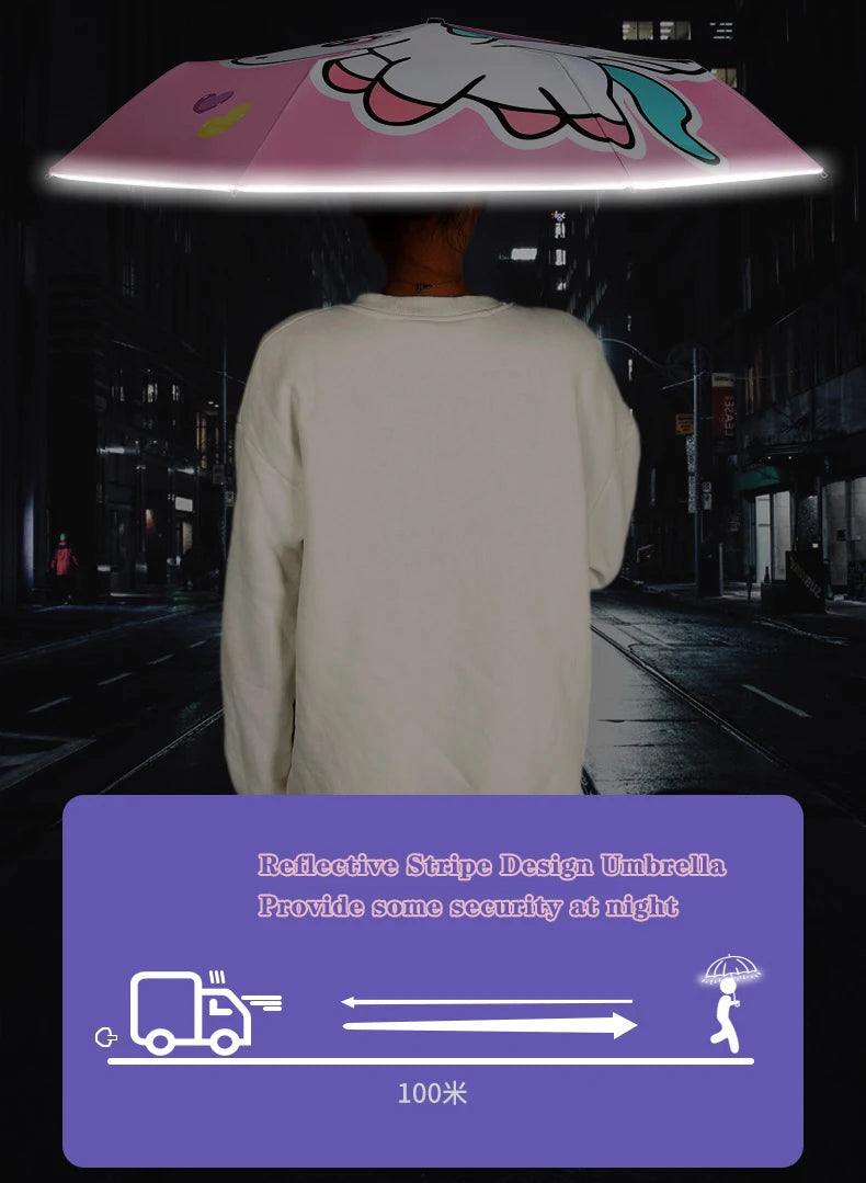 Folding Umbrella,Cute Unicorn,dinosaur,Spaceship Little Tiger,Fashion Sunscreen Umbrella,Reflective stripe design umbrella