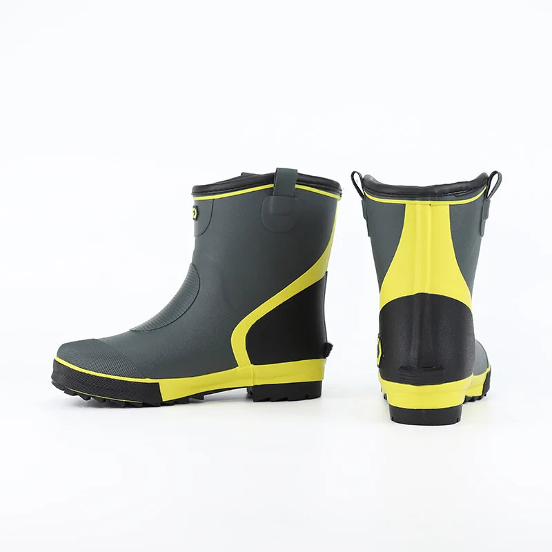 Thiened Fce Lined Rubber Rain Boots Men's Mid-Calf Warm Waterproof Non-Slip Fiing Boots Cold Resistant Booties