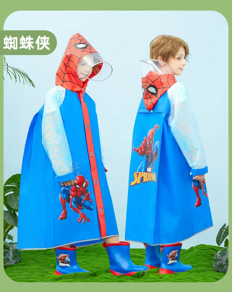 Disney Kids Raincoat Wateproof Children Elsa Spider-Man Rain Poncho Rain Coat Jacket with Backpack Position Student RainWear
