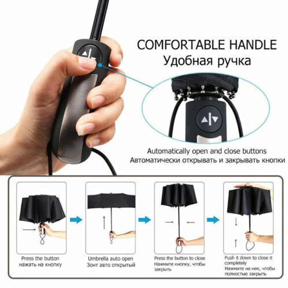 10 Ribs Strong Windproof Anti-UV Umbrella Automatic Open Close Folding Umbrella Travel Rain Men Women Umbrellas